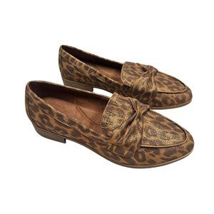 Aerosoles Womens Leopard Print Slip-On Loafers Knotted Detail‎ Size 7 Brown Tan
